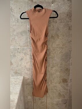 Sleeveless Ribbed Maxi Dress in Dusty Rose with Side Lace-Up